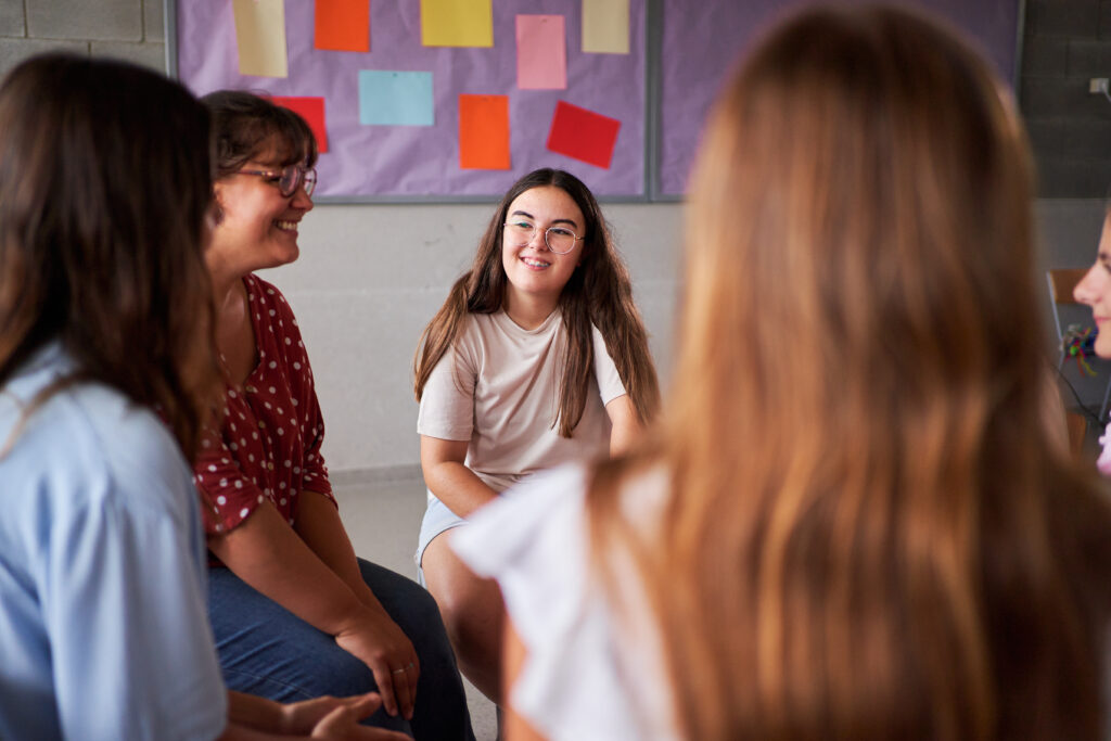 a group of kids talking